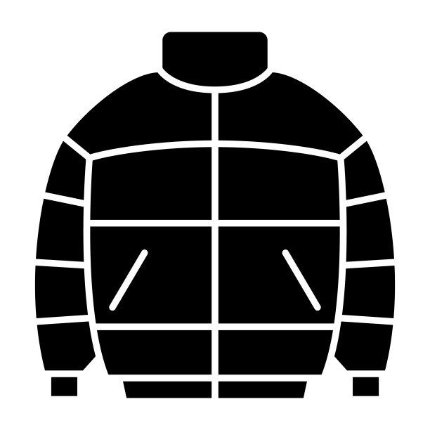 温暖的男人夹克固体图标，冬季服装概念，羽绒服标志在白色背景，男性冬季大衣图标在字形风格的移动概念网页设计。矢量图形。图片下载