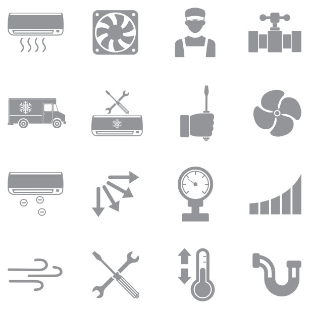 空调维护图标。灰色平面设计。矢量插图。图片下载