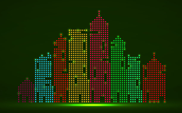 轮廓的城市。城市摩天大楼。霓虹抽象未来城市图片下载