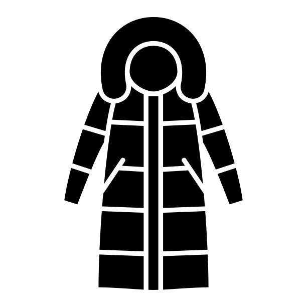 女性温暖的外套固体图标，冬季服装概念，白色背景上的经典派克标志，温暖的冬季夹克为女性图标在移动网页设计的字形。矢量图形。图片下载