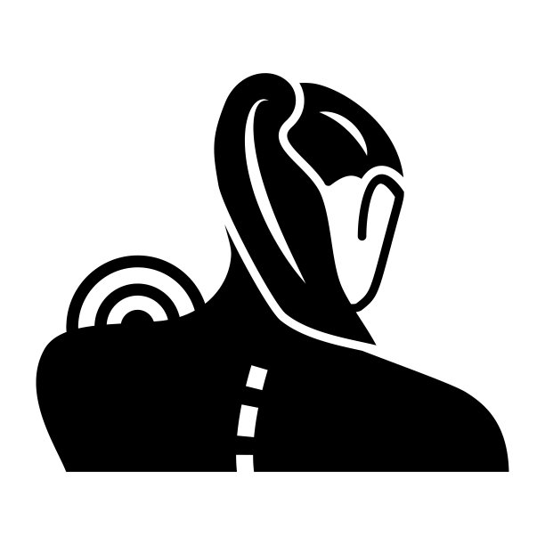 女人脖子疼固体图标，身体疼痛的概念，颈部疼痛矢量标志在白色背景，字形风格的图标移动概念网页设计。矢量图形。图片下载