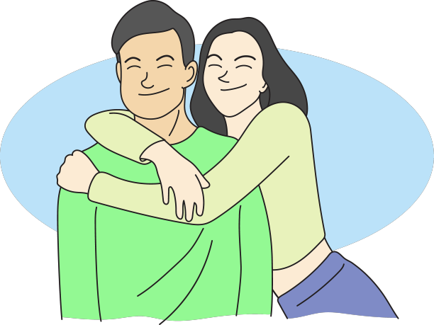 恋人拥抱和微笑的一半长度图片下载