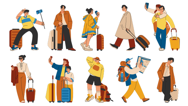 行走的角色，男人和女人在旅行图片下载