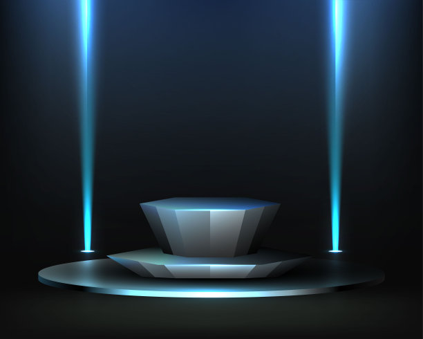 极具未来感的蓝色霓虹灯金属讲台，完美的产品展示舞台图片下载