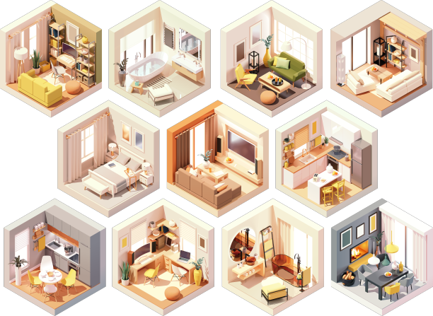 等距家庭房间内饰设置图片下载