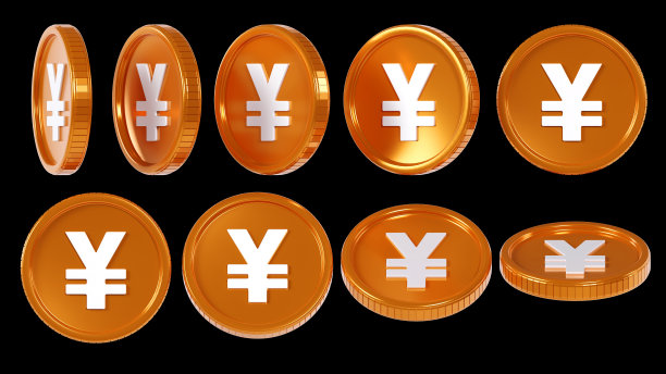 3D渲染的日元硬币设置在一个黑暗的背景，汇率，金融，投资和储蓄的概念图片下载