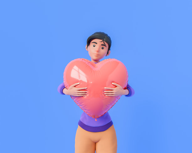 卡通人物拥抱心形气球图片下载