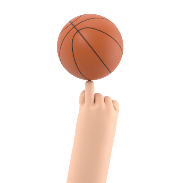 卡通手势图标模型。3D商人的手在他的手指上旋转一个篮球，白色背景的3D渲染。图片下载