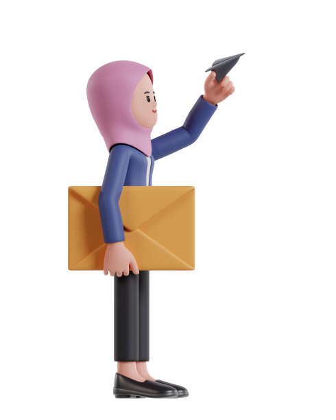 戴头巾的女商人用纸飞机发信息图片下载