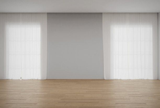 空的白色墙壁，有窗户和木地板。图片下载