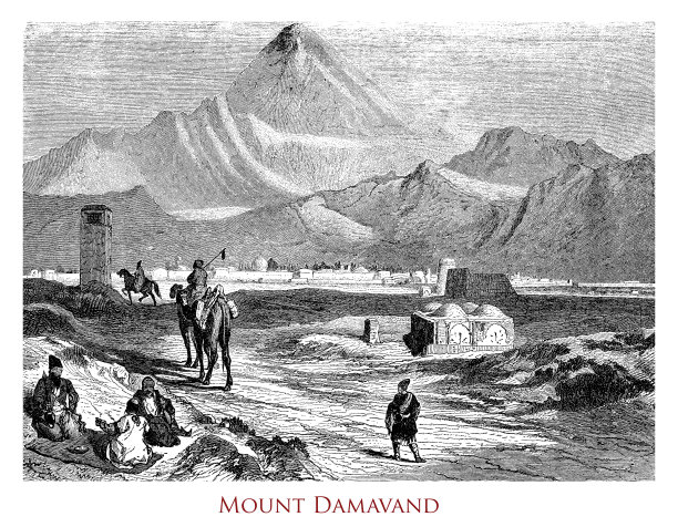 达马万德火山是波斯火山，也是中东地区的最高峰，底部有矿物温泉，山顶附近的喷气孔和solfatara被雪覆盖图片下载