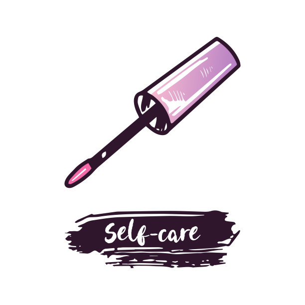 手绘涂抹器，用于涂抹液体口红和眼影，美容美容元素，自我护理。为美容院、化妆品店、彩妆设计插画。涂鸦素描风格。图片下载