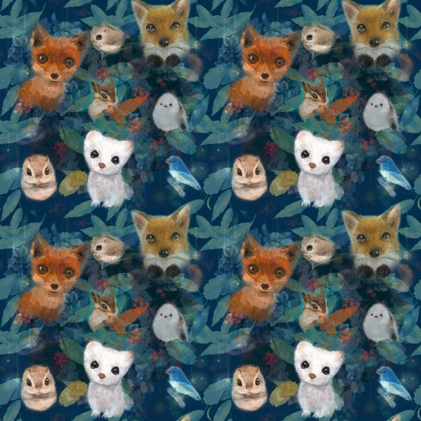 可爱的野生动物生活在北海道的森林无缝图案插图图片下载