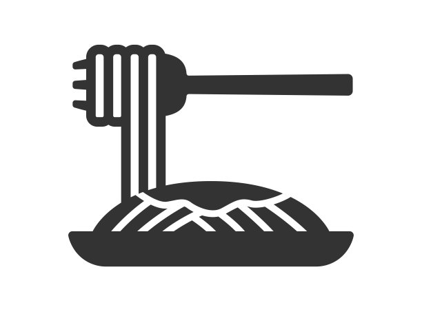 一个意大利面图标的插图(画的)放在盘子里。图片下载