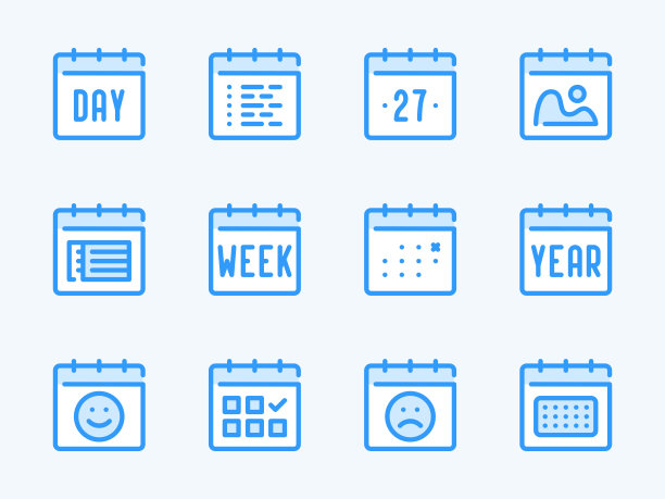 日历和时间表矢量线图标。图片下载