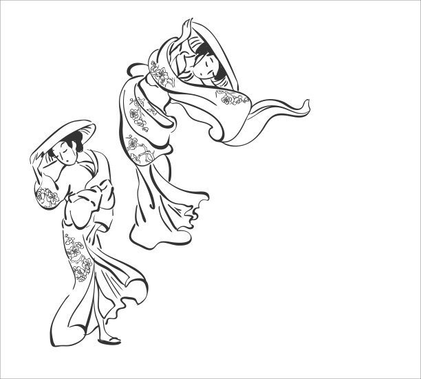 日本少女女子和服矢量插画设计元素图片下载