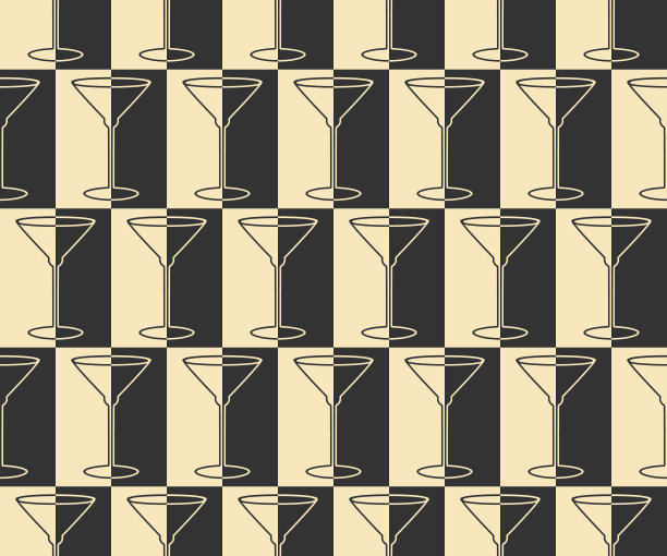 鸡尾酒杯，干马提尼棋盘格抽象无缝图案。时尚的单色几何网格。黑白复古的调色板。图形装饰背景。向量图片下载