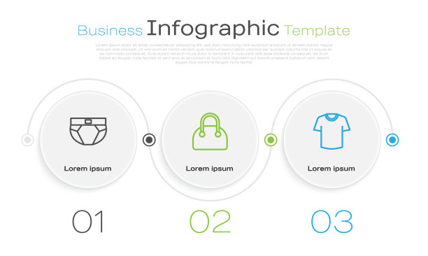主营男士内裤，手袋，t恤。业务信息图表模板。向量图片下载