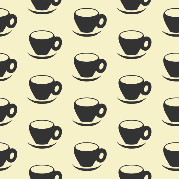 咖啡杯抽象无缝图案。时尚的对角线几何网格。黑白复古调色板，单色表面背景。矢量图图片下载
