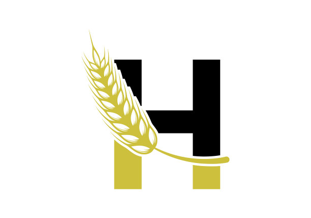 字母H符号象征小麦穗花环。农业标志农业模板矢量符号图片下载