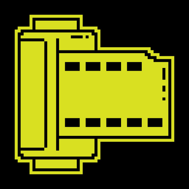 像素剪影图标。装有旧35毫米照片胶片的圆筒。8月19日世界摄影日。简单的黑黄矢量图片下载