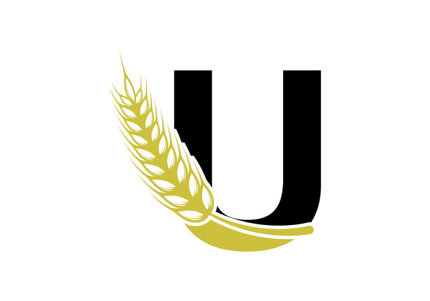 字母U符号象征麦穗花环。农业标志农业模板矢量符号图片下载