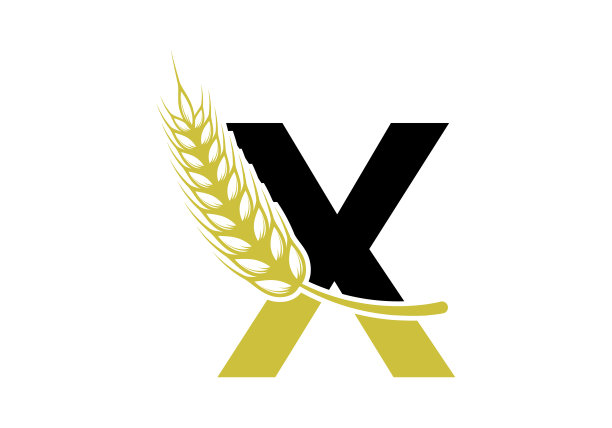 字母X符号符号与小麦穗花环。农业标志农业模板矢量符号图片下载