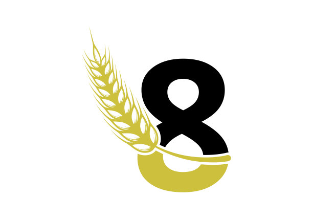 字母8的标志符号与小麦穗花环。农业标志农业模板矢量符号图片下载