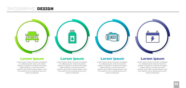 设置小车，装机油罐，检查发动机和电池。业务信息图表模板。向量图片下载