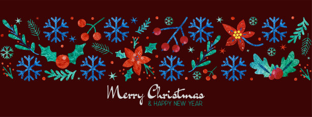 圣诞快乐和新年快乐边界水彩背景，横幅海报，节日封面。图片下载