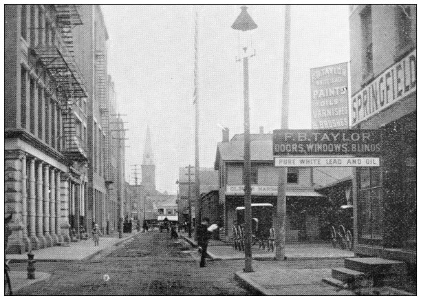 汉普顿县，马萨诸塞州:斯普林菲尔德，市场街的古董图像图片下载