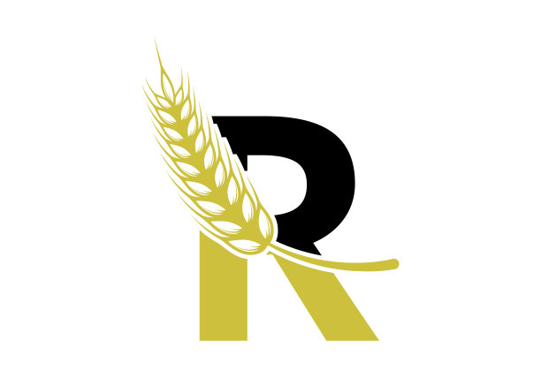 字母R符号象征小麦穗花环。农业标志农业模板矢量符号图片下载