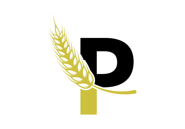 字母P符号符号与小麦穗花环。农业标志农业模板矢量符号图片下载