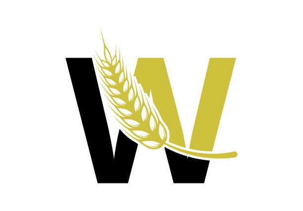 字母W符号象征小麦穗花环。农业标志农业模板矢量符号图片下载