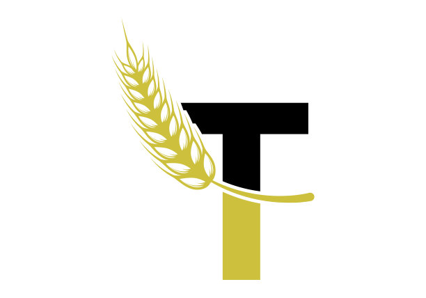 字母T符号象征小麦穗花环。农业标志农业模板矢量符号图片下载
