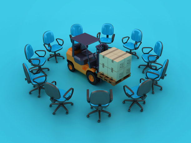 带纸板箱和椅子的叉车图片下载