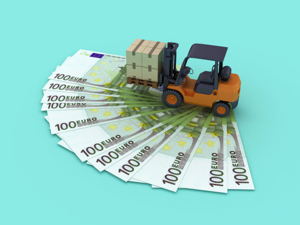 叉车上有欧元纸币上的纸板箱图片下载