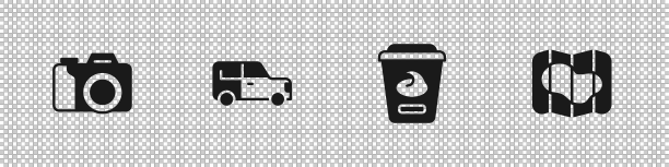 集照相摄像车酸奶容器和地图图片下载