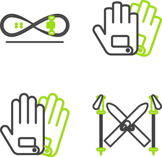 准备好滑雪板、棒状手套和滑板图片下载