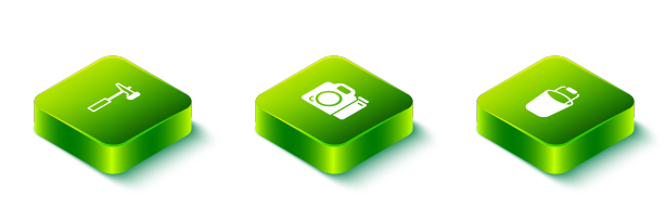 设置等距相机桶和锤子图标图片下载