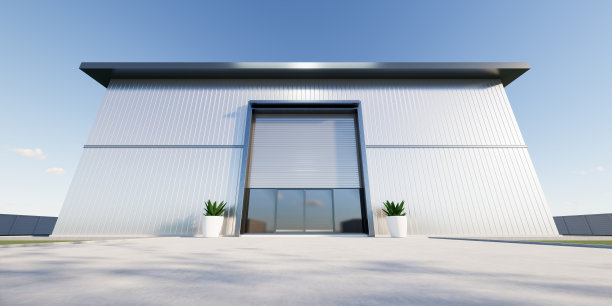 工业背景下商业建筑外观3d效果图。图片下载