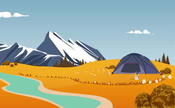 秋季露营背景矢量插图。秋季露营景观。图片下载