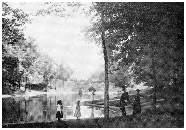 汉普顿县，马萨诸塞州的古董图像:春田，池塘，森林公园图片下载