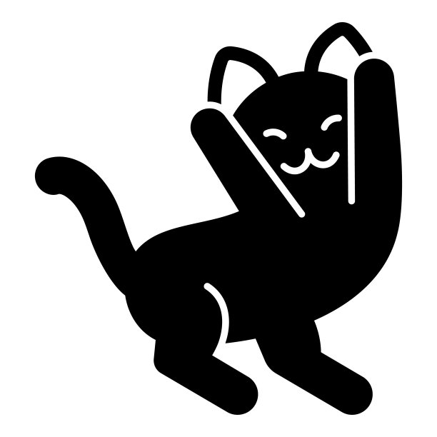 猫站在它的后腿前蔓延固体图标，有趣的动物概念，小猫舞蹈矢量标志在白色背景，字形风格图标移动概念网页设计。矢量图形。图片下载