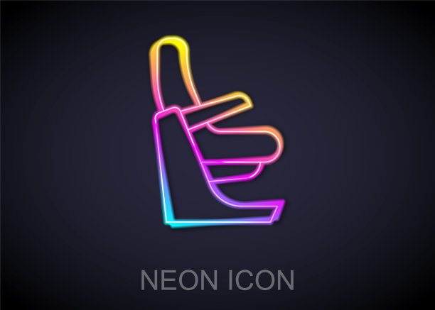 发光的霓虹灯线飞机座位图标孤立的黑色背景。向量图片下载