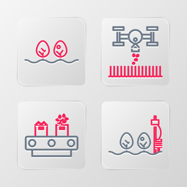 独立传感器和工厂，带盒子的传送带，智能农场无人机和工厂图标。向量图片下载