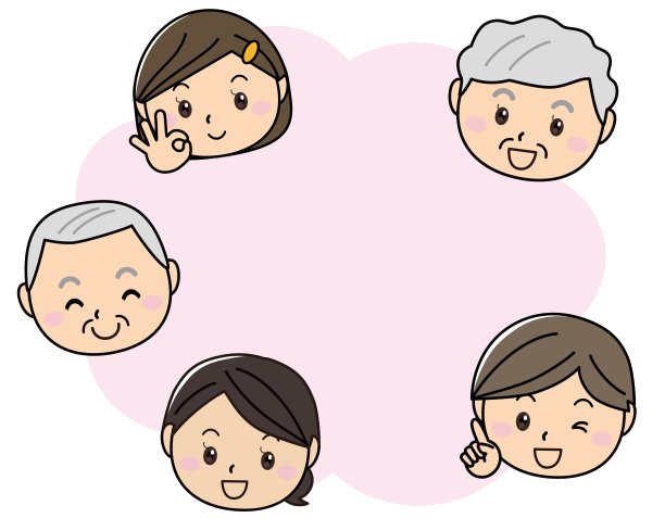 大泡泡和微笑的家庭，所有年龄段的男人和女人/插图材料(矢量插图)图片下载