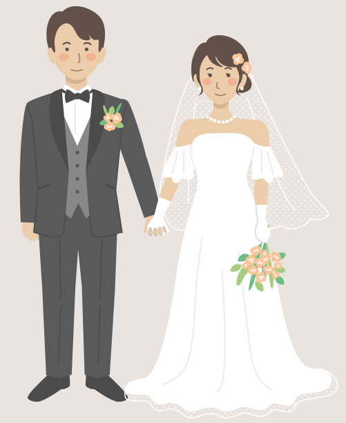 婚礼插图，新娘和新郎手牵手图片下载