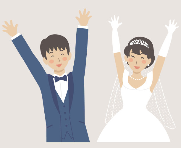 婚礼插图，幸福的新娘和新郎做年糕图片下载