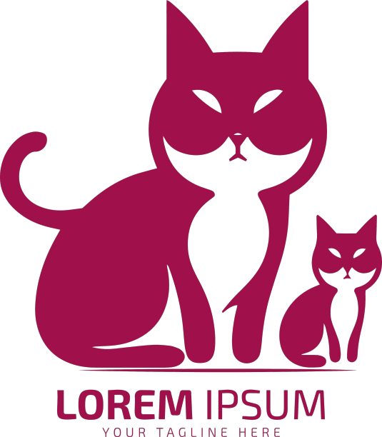 最小和抽象的猫标志与小猫图标图片下载
